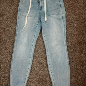 Judy Blue Light Denim Joggers with White Tie